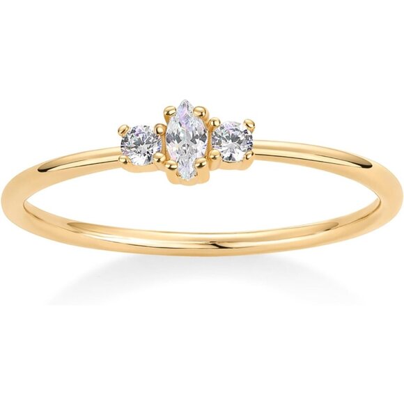💫 Women Gold Mini Cubic Zirconia Rings 18K Marquise Round Dainty Thin Jewelry - Picture 3 of 6